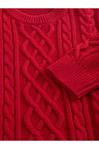 GAP Erkek Çocuk Kırmızı Cable Örgü Bisiklet Yaka Kazak
