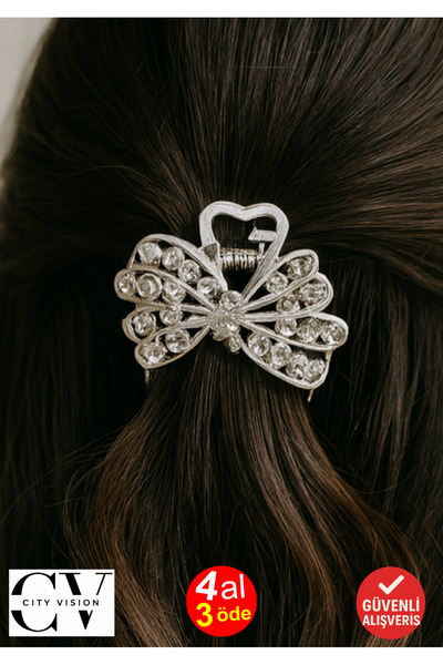 cityvision Silver Color 4.5 cm Metal Hair Clip with Stone Butterfly Pattern – Sparkling and Elegant Design