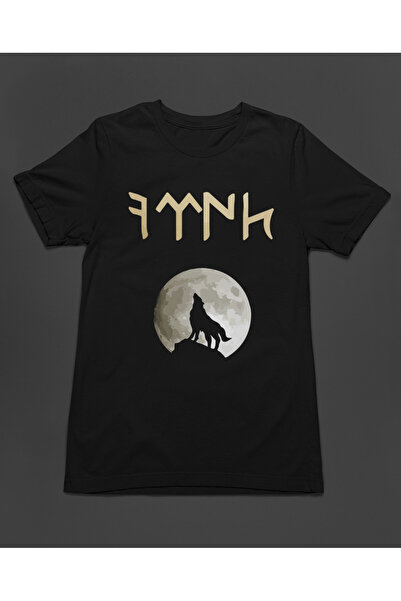 Bumeta Gray Wolf Wolf Turkish Full Moon Göktürkçe Ay Printed Unisex T-Shirt T-Shirt