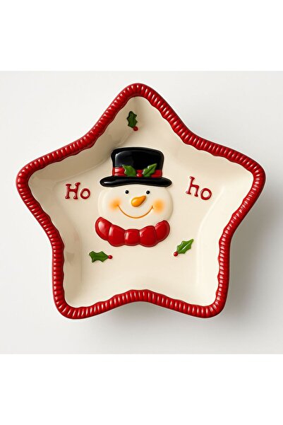Blusmart Bol ceramic în formă de stea, model Om de Zăpadă „Ho Ho”
