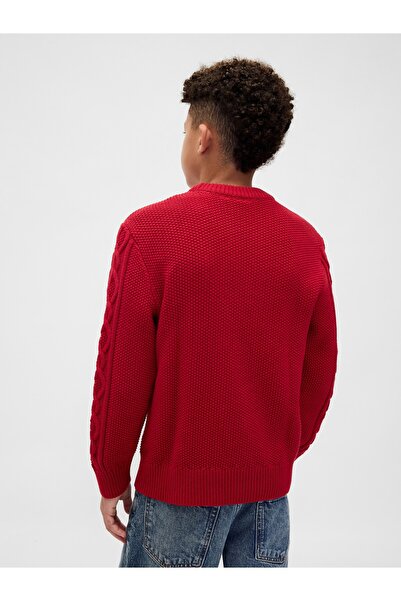GAP Erkek Çocuk Kırmızı Cable Örgü Bisiklet Yaka Kazak