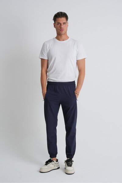 Shooter Sportswear Navy Blue Lace-Up Waist Elasticated Leg Comfortable Fit Zippered Men's Sweatpants Bottom