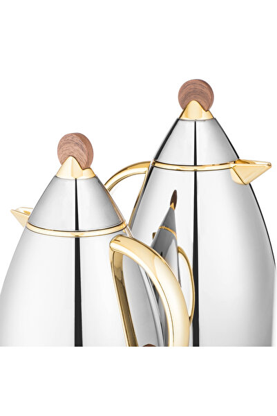 LALOZA ✨ Luxurious 2-piece coffee pot set – Shiny steel with gold and wood accents | For tea and coffee (1 liter each) ✨