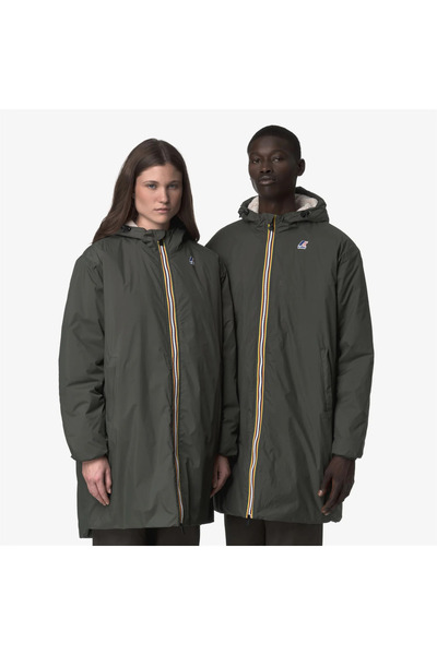 K-Way Green and black unisex long jacket Le Vrai 4.0 Eiffel East Orsetto