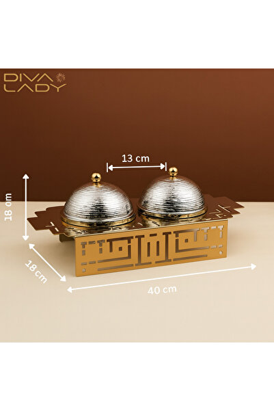 DIVA LADY A luxurious date serving set (two dates) with a distinctive gold design – Length 40 cm – Width 18 cm – Height 8 cm – Date diameter 13 cm