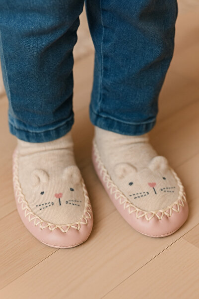 Katia&Bony Children's Moccasin Socks Booties Slippers – Non-Slip Home & Kindergarten Shoes Ecru