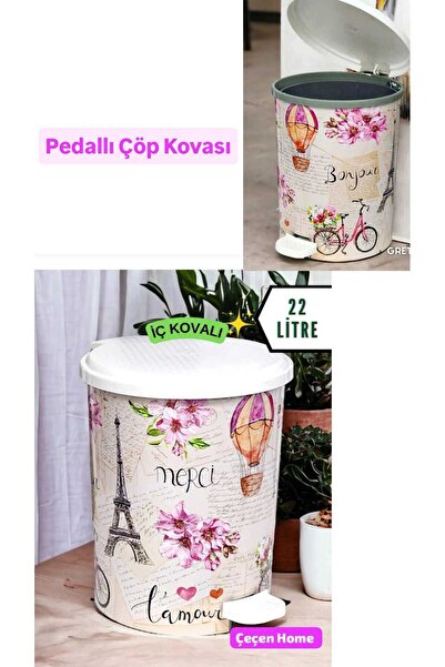 ÇEÇEN HOME (4 NO 22 LİTRE) Pedallı Çöp Kovası İç Kovalı Basmalı Çöp Kovası Pe...