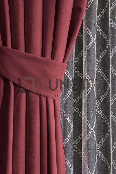 LUNETT HOME Dried Rose Color Island Velvet Sparse (1X2) Pleated Background Curtain Single Panel V9211