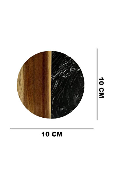 SanDonna Set of 4 round black glass coasters, made of marble and wood,