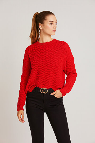 Pampino Women's Red Circular Neck New Season Knitwear Sweater - Stylish and Comfortable Fit