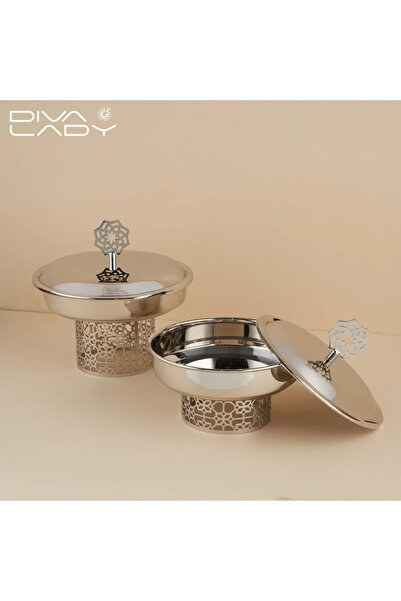 DIVA LADY Elegant metal serving dish with a decorative lid – measuring 20 x 15 x 10 cm for sophisticated hospitality