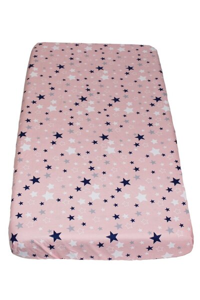 PRICHINDEL cearșaf cu elastic, pătuț 120 x 60 cm, steluțe roz