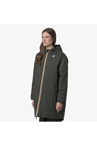 K-Way Green and black unisex long jacket Le Vrai 4.0 Eiffel East Orsetto