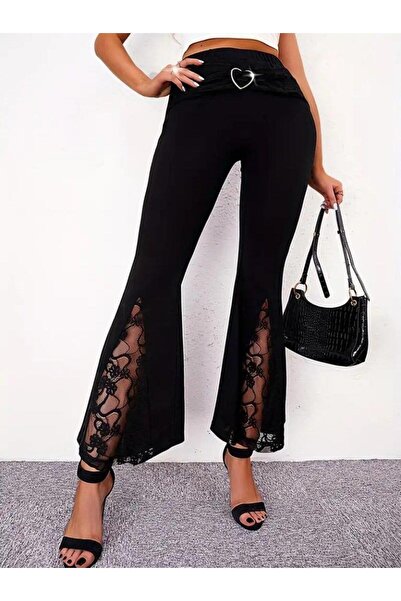 EDA COLLECTION Women's High Waist Heart Belt Lace Detailed Diver Pants