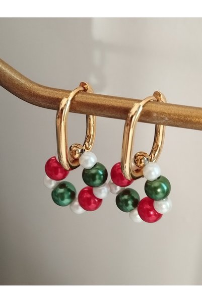 Amabel Jewelerys Christmas Themed Pearl Charm Oval Steel Earrings