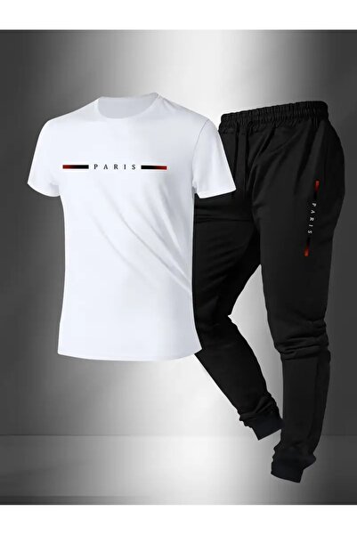 CLASİVA Modern Oversized Paris Written and Printed Sports Special Design Short Sleeve Tracksuit Set