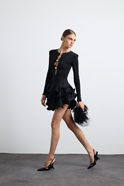 Mozto Julisse Black Long Sleeve Misinali Mini Dress