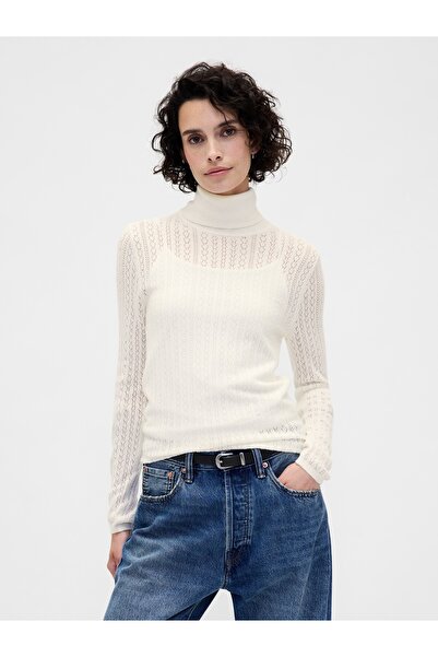 GAP Kadın Kırık Beyaz Pointelle Turtleneck Kazak