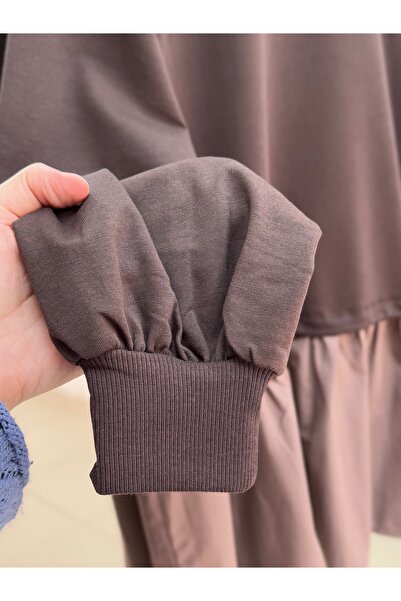 MİHRA STORE Calla Ruched Detail Paneled Sweatshirt-Eu3091 Brown