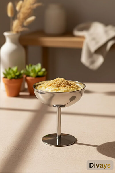 DİVAYS Ayaklı Çelik Dondurma Sunum Kasesi | Paslanmaz Çelik Lokumluk Tatlı Kabı