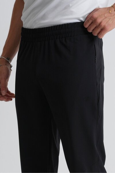 Shooter Sportswear Black Elasticated Leg, Lace-Up Waist, Zippered Pockets, Standard Fit Men's Tracksuit Bottoms