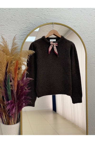 MİHRA STORE Μίνι πλεκτό πουλόβερ με κασκόλ Camina-KR5063 Καφέ