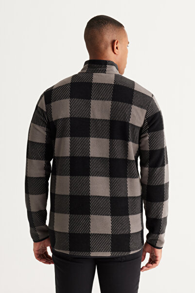 AC&Co / Altınyıldız Classics Grey-Black Standard Fit Regular Cut Stand Collar Fleece Sweatshirt