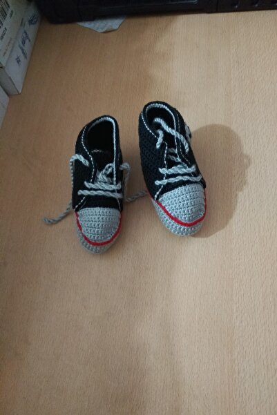 GÜZEL KAMAN Hand-Knitted Baby Booties 1 Piece Black Gray Red (for 6 Months and 2 Years Old) High Quality Stylish Beautiful