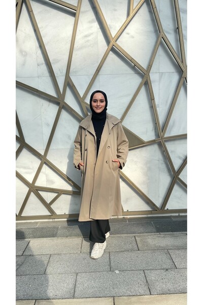 Thebomb Berre Lined Collar Detailed Long Buttoned Trench Coat with Detachable Belt