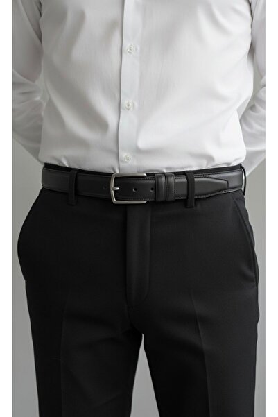 Gesa 100% Genuine Leather Men's Classic Suit Belt 3.5 cm Black