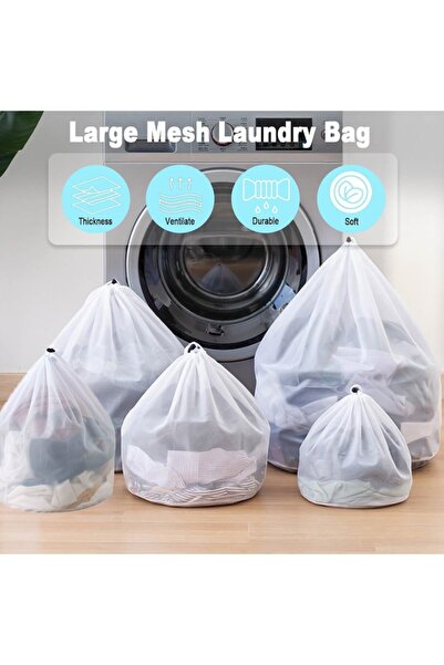 SINBINTA Set of 5 Delicate Laundry Washing Bags, Mesh, Reusable, Polyester, White