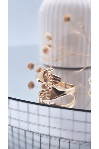 Serenity خاتم نحاسي مع تمثال يد يحتضن