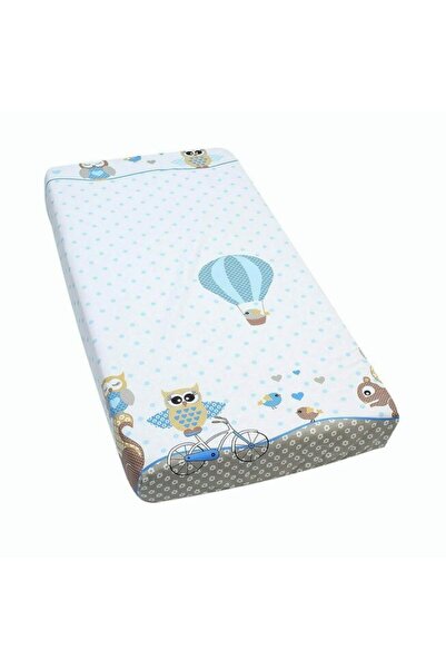 PRICHINDEL Cearșaf cu elastic pentru pătuț 120x60 cm, bufnițe albastre mari