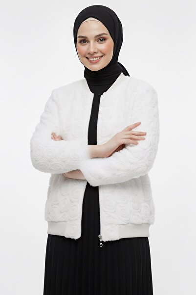 TOFİSA Rose Tulle Coat White - 28026-White