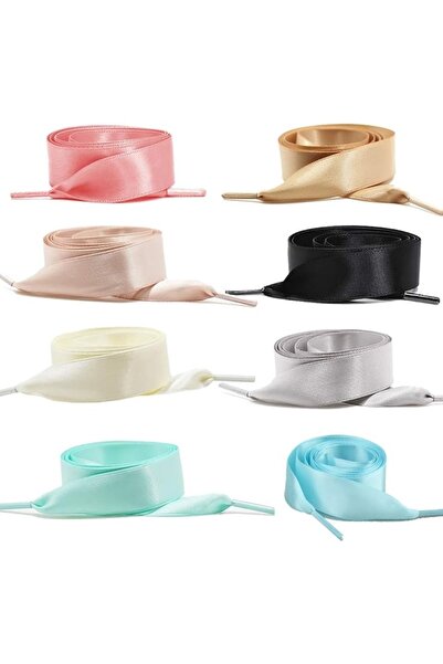 DELPI Set of Satin Shoelaces, 2 cm Wide, 8 Pairs, 120 cm, Universal, Multicolored