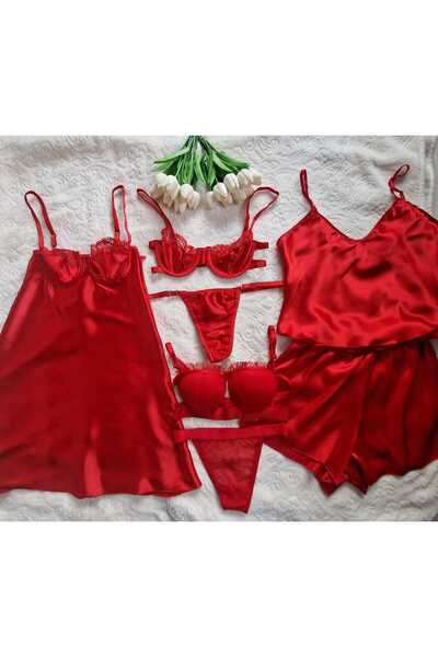 LİA Underwear 7 Parça Saten Gecelik Seti