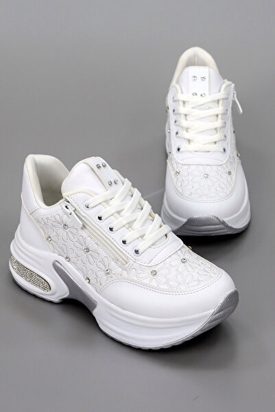 kajal ayakkabı Mdln 492 Floral Motif Stone Detailed Side Zipper Sneakers