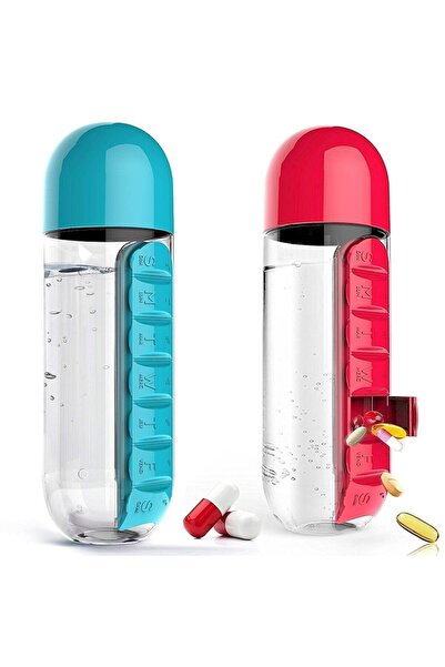 Quasar & Co. Set of 2 medication organizer bottles, Quasar & Co., BPA-free, portable, weekly dispenser, 600 ml, r