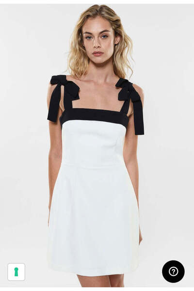 Imperial Elegant White Dress with Black Accents and Delicate Shoulder Details