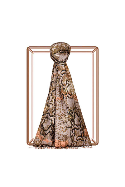 BEİAZ İpekevi Haki Yeşili Piton Desenli İpek Şal