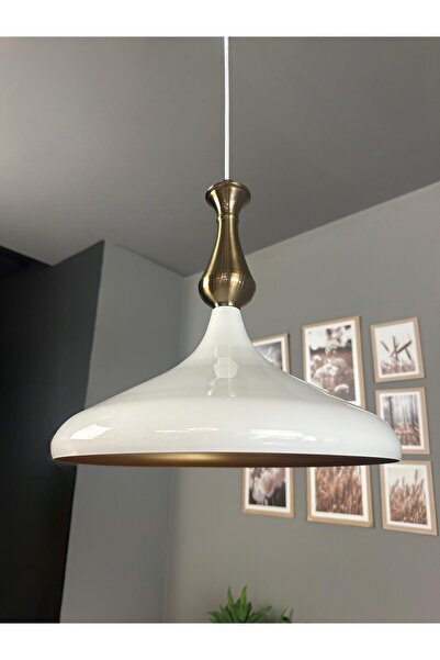 Bamyum Champion Beyaz İç Gold Eskitme Vezir Başlık Tekli Avize Sarkıt Salon A...