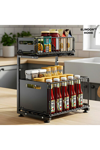 Elindor Organizator cu 2 niveluri, depozitare multifuncțională și glisantă, 3...