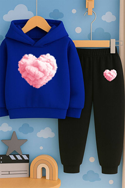 SVART WEAR Children Printed with Print Hoodie Hooded Sweatshirt and Sweatpants Set 3 Thread Ş Fleece-Lined Autumn/Winter