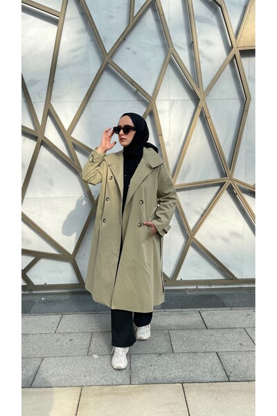 Thebomb Berre Lined Collar Detailed Long Buttoned Trench Coat with Detachable Belt