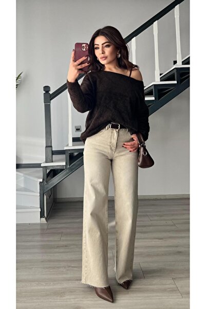Oslove Beige washed Wide Leg jeans