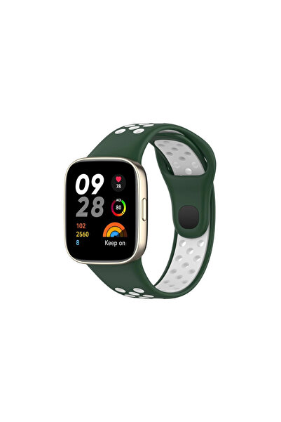 Marsilyan Redmi Watch 3 Sport Perforated Strap (Not a Watch) - Khaki Green-White
