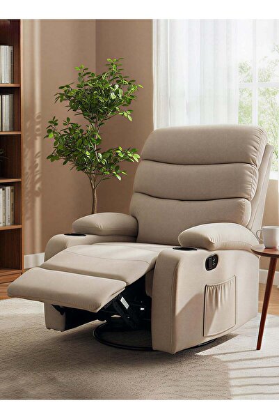 M SMART Rocking Swivel Soft Fabric Recliner Chair, Lazy Boy Chair with Dual C...