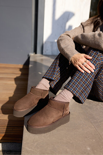 ANGELİNA JONES Favella Women's Brown Genuine Leather Suede Ultramini Boots