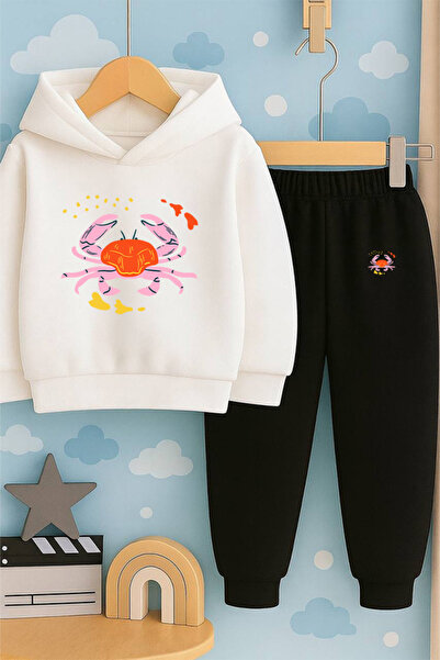 SVART WEAR Children Printed with Print Hoodie Hooded Sweatshirt and Sweatpants Set 3 Thread Ş Fleece-Lined Autumn/Winter