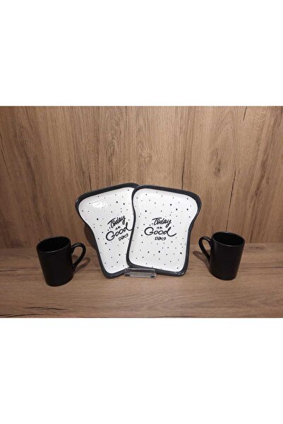 Keramika Breakfast Set for 2 Persons 4 Pieces Toast Plate and Teacup